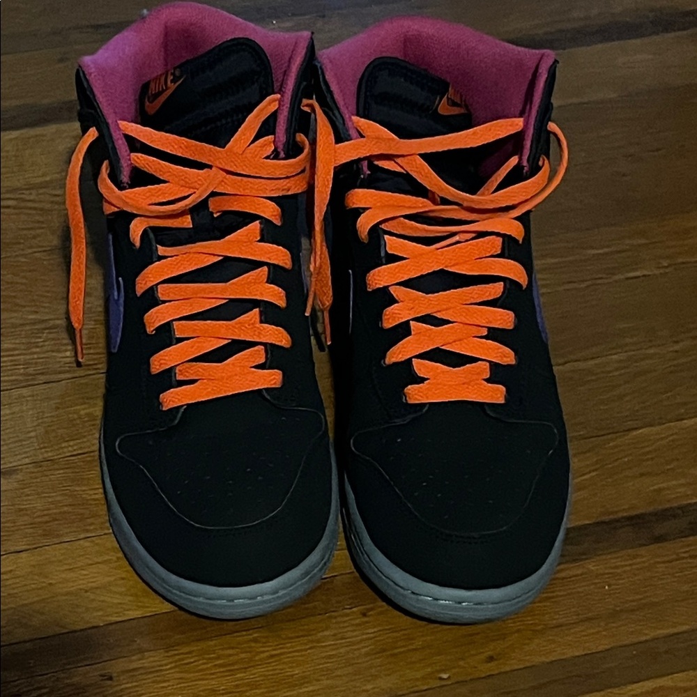 Nike Dunks Black Sneakers with Orange and Purple Accents